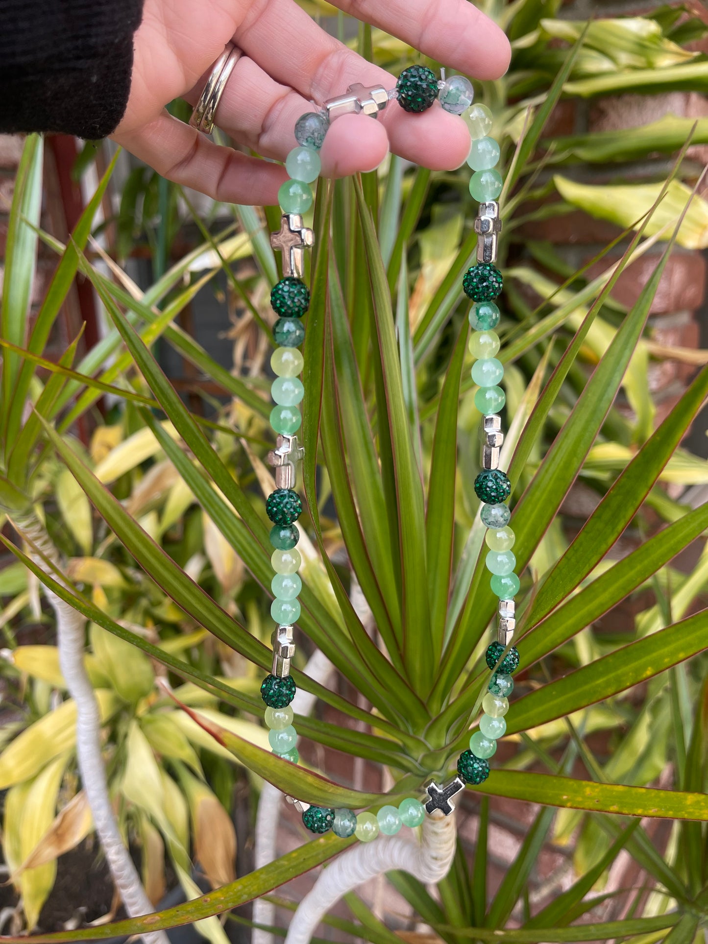 Green Cross Drip Necklace