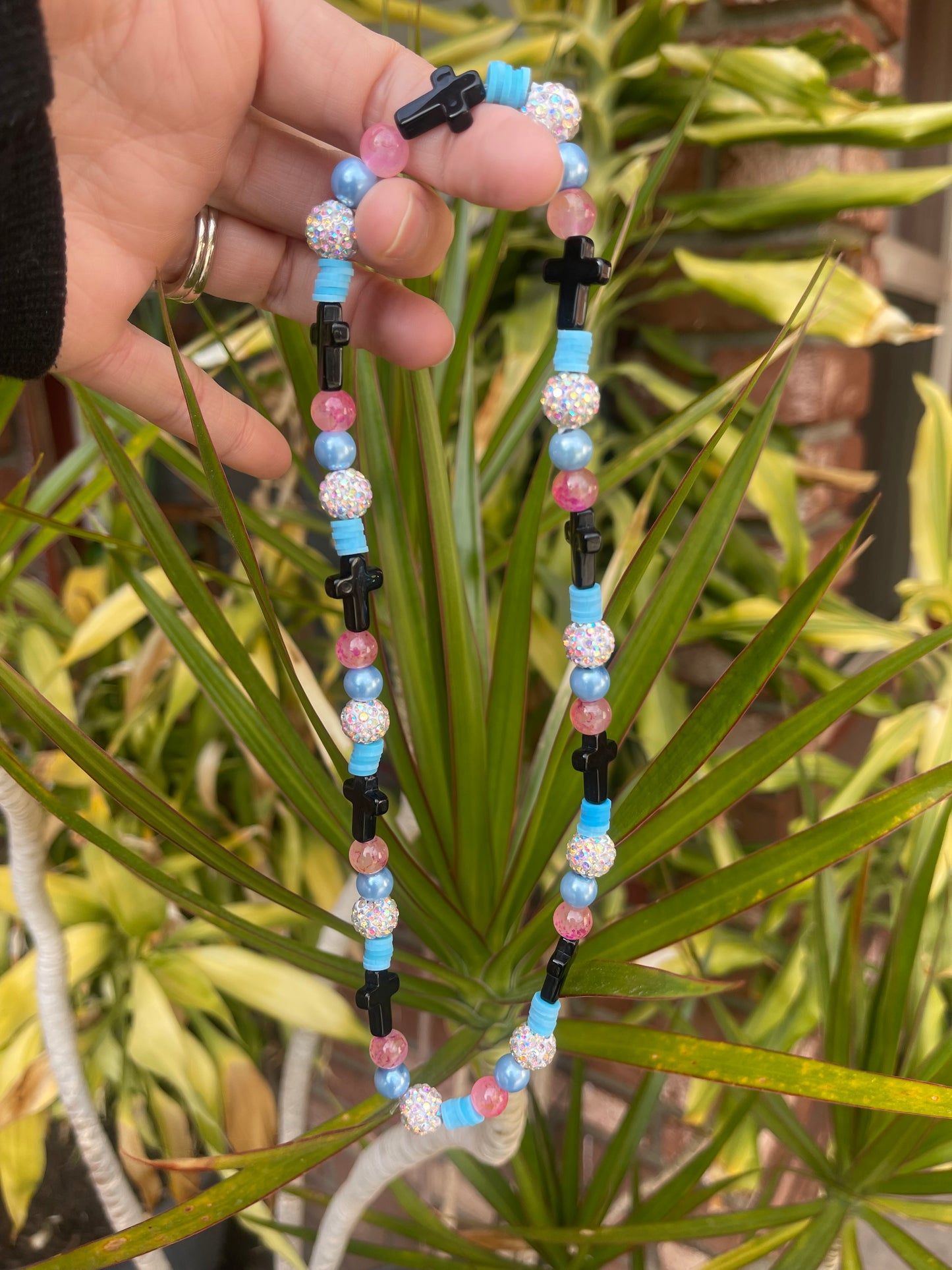 Blue/Pink Cross Drip Necklace