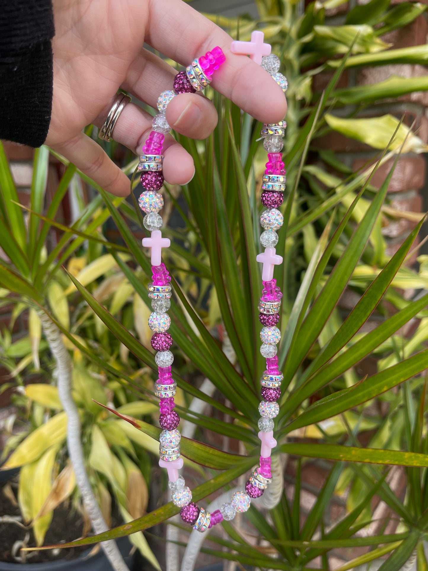 Pink Cross Drip Gummy Bear Necklace