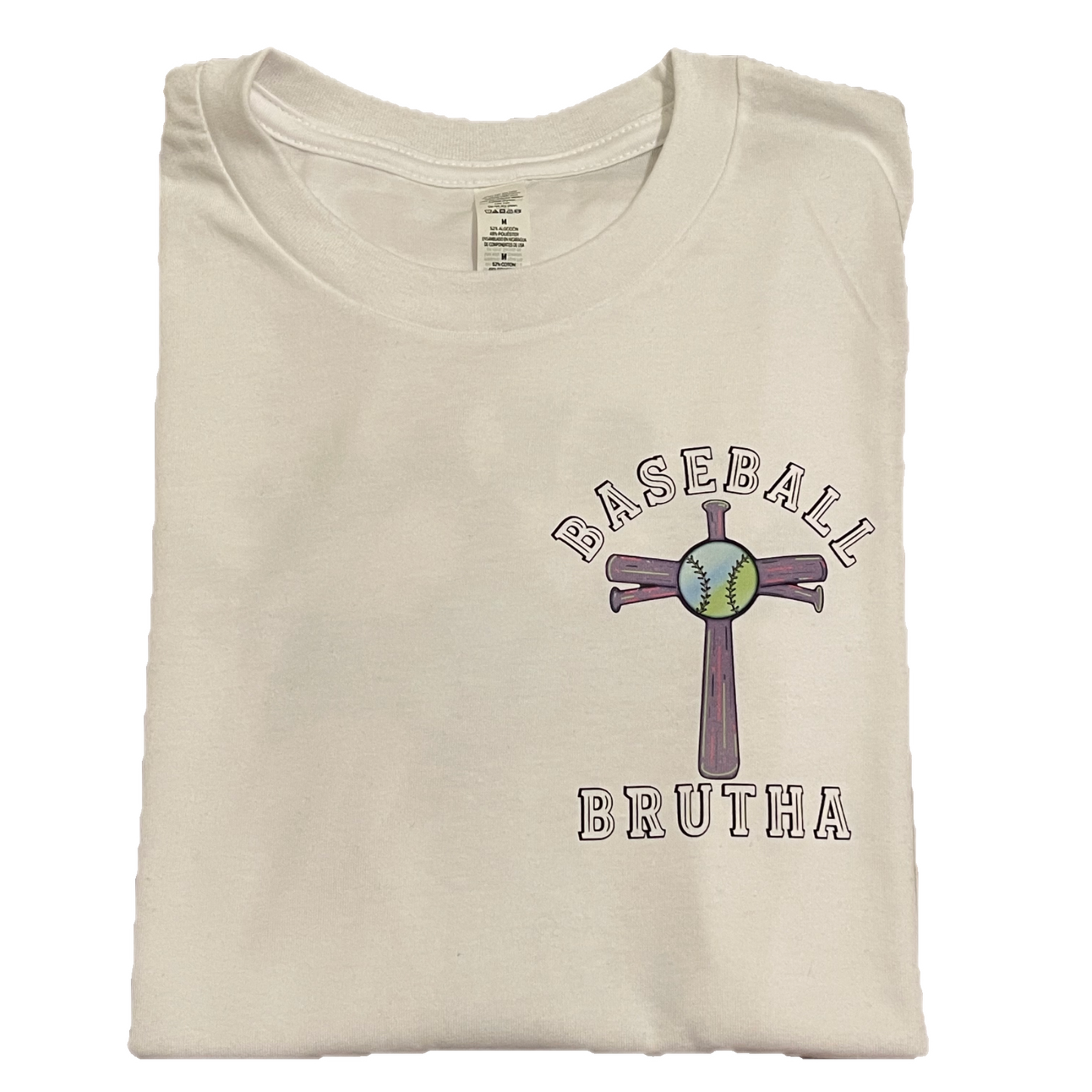 White Baseball Brutha Bat Cross Tee