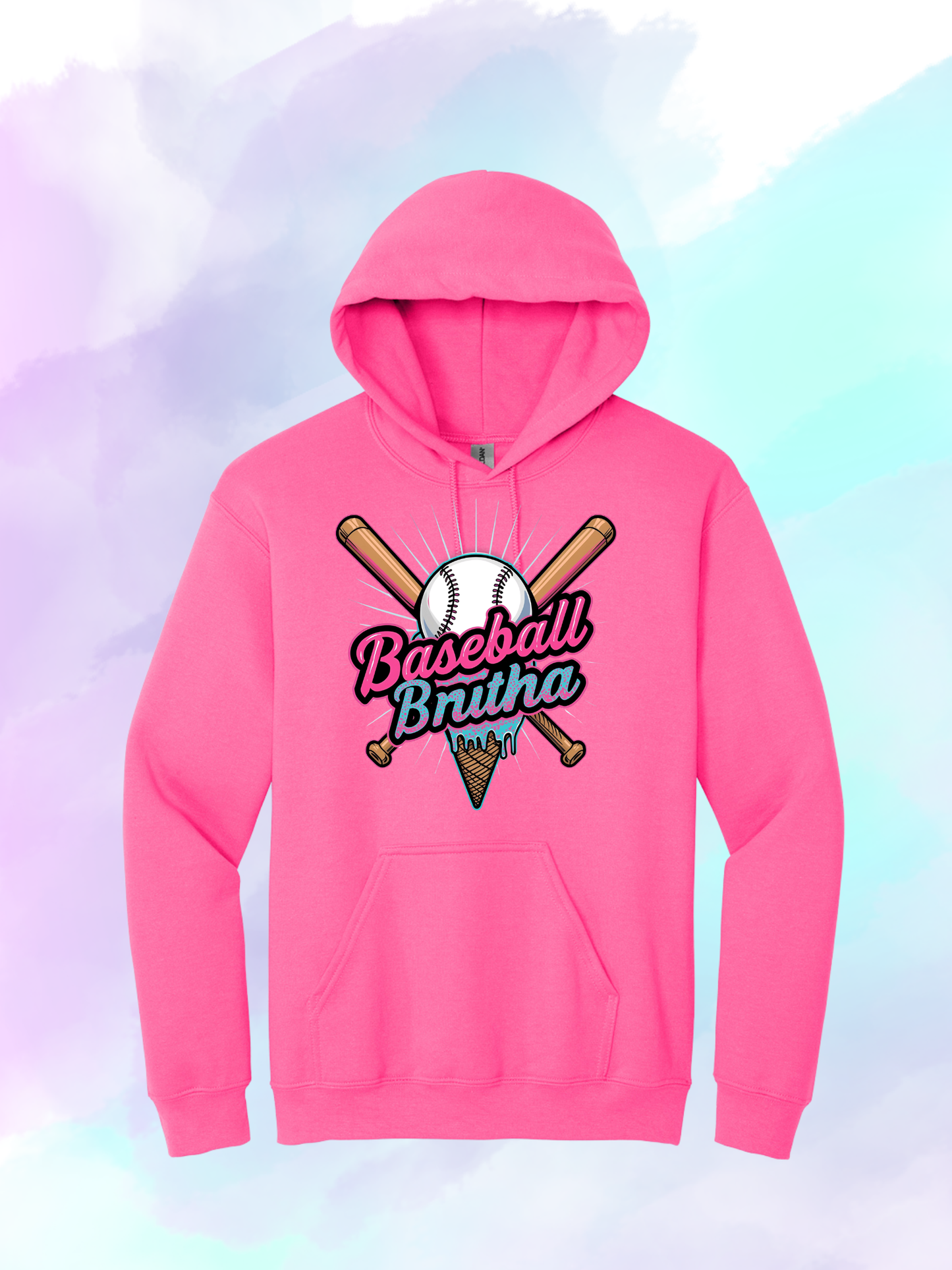 Hot Pink Ice Cream Baseball Hoodie Sweatshirt - A